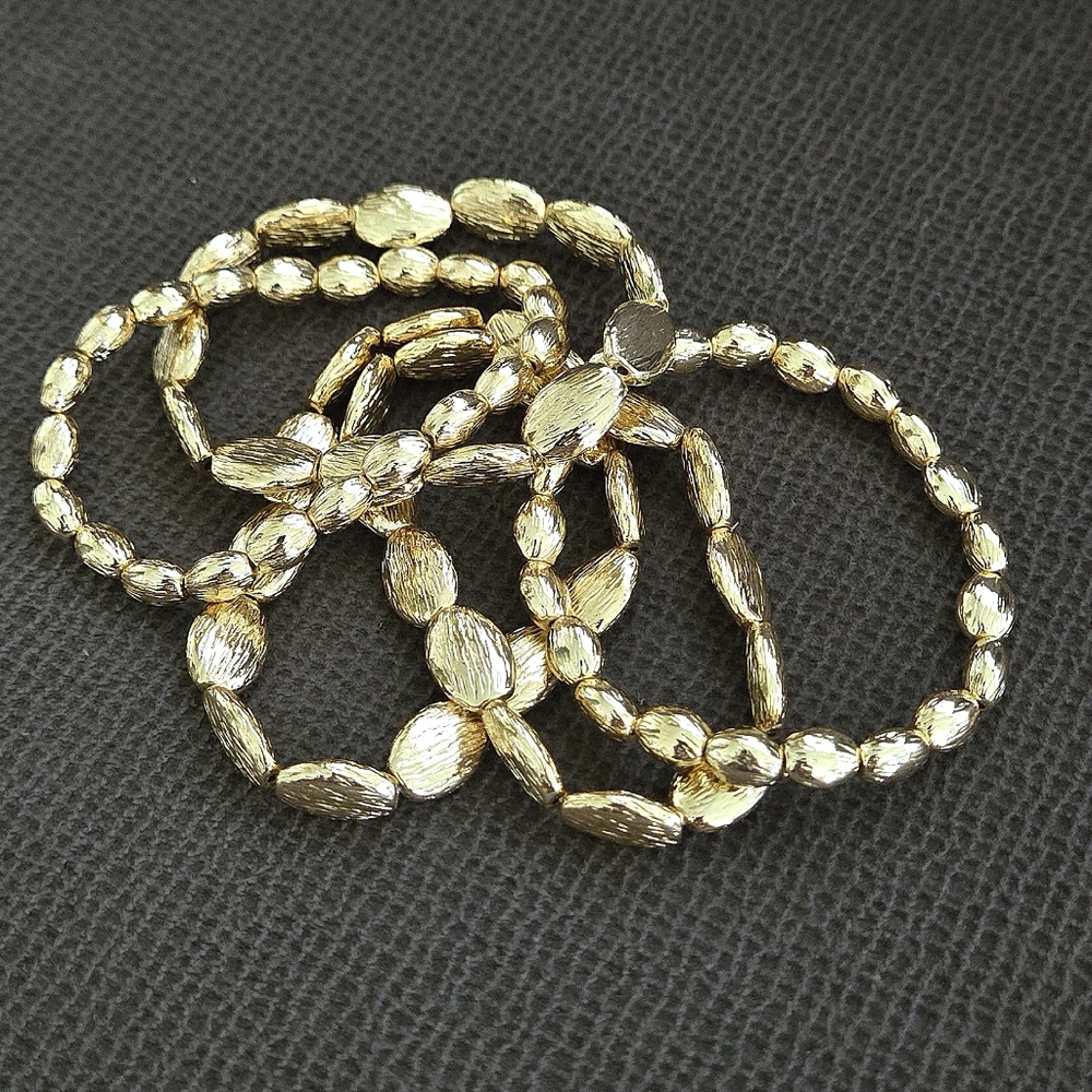House🏠 of Harlow 1960 Set of Five🖐 Stretchy Gold💛 Bead Bracelets - NWT - Picture 3 of 16